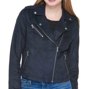 Levi's Asymmetrical Faux Suede Moto Jacket Navy